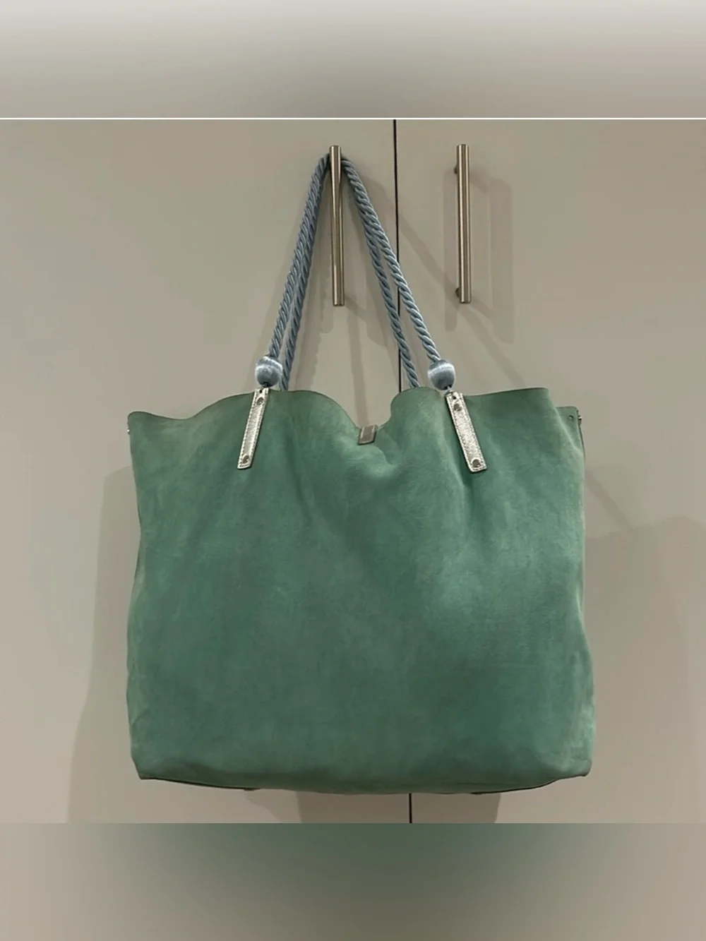 Tiffany & Co. Green Suede/Silver Metallic Reversible Tote with Silver Accents